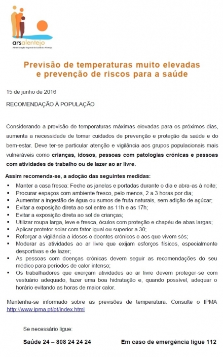 Aviso de tempo quente - Cuidados a ter - Bombeiros de Alter do Chão